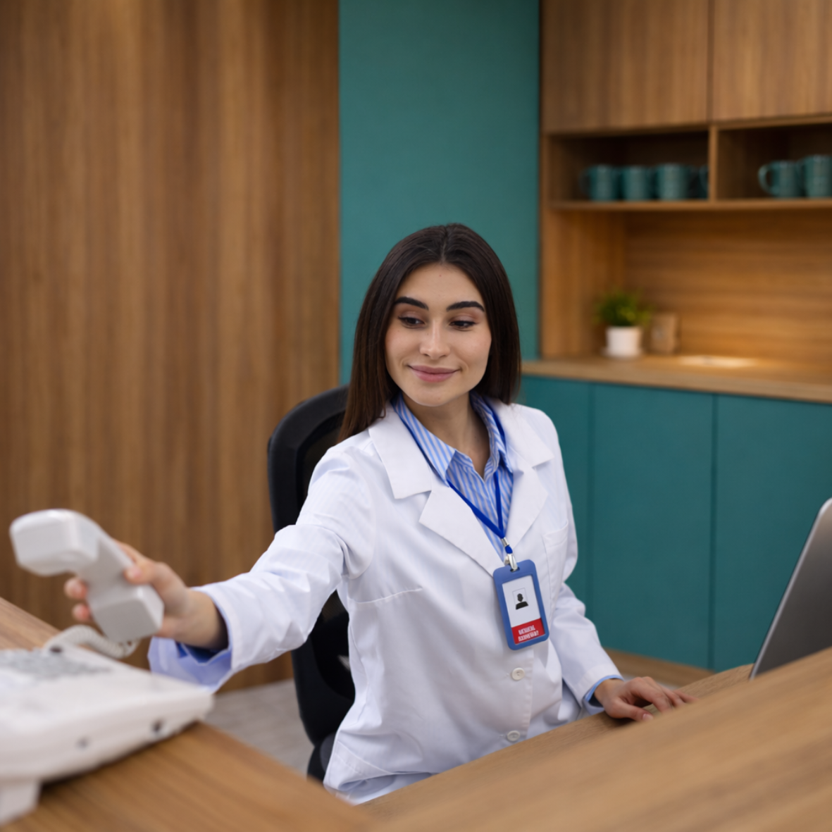 Friendly hospital reception staff assisting patients at Farid Hospital & Maternity Care, Kalyan, ensuring smooth registration and professional healthcare support.